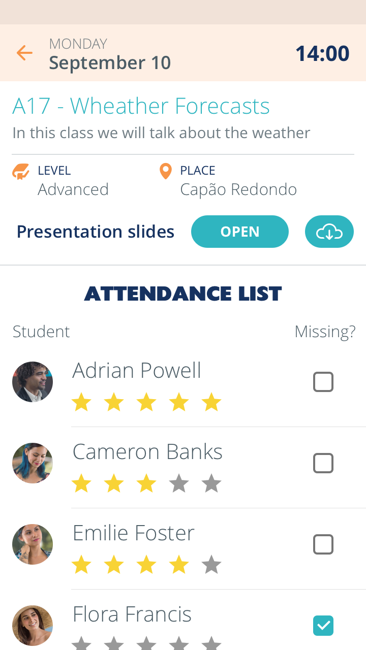 screenshot of the teachers app